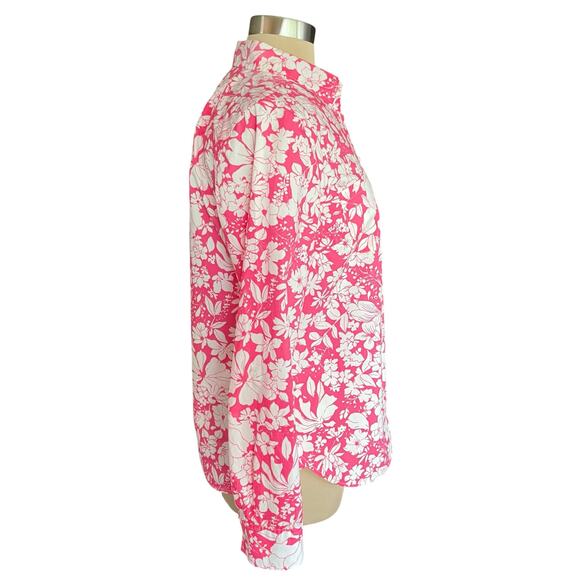 Talbots Pink White Floral Print Button Up Shirt Sz 10 Long Sleeves Crisp Cotton - Picture 3 of 10